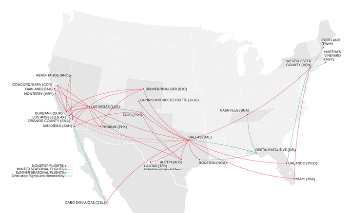 JSX Airlines route map and airports