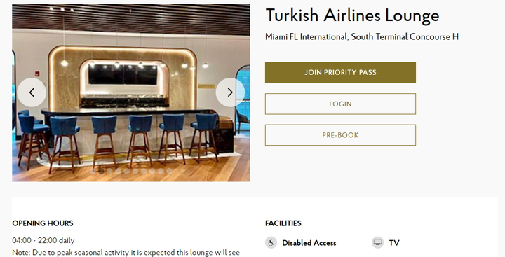 Priority Pass lounge showing the pre-book option on the website.