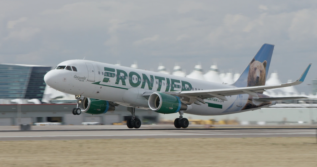 Frontier Airlines taking off from Denver.
