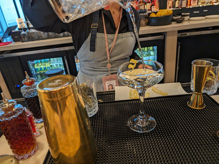 bartender preparing a Fenway vesper.