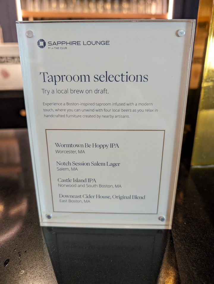 beer menu for boston sapphire taproom, with 3 beer choices.