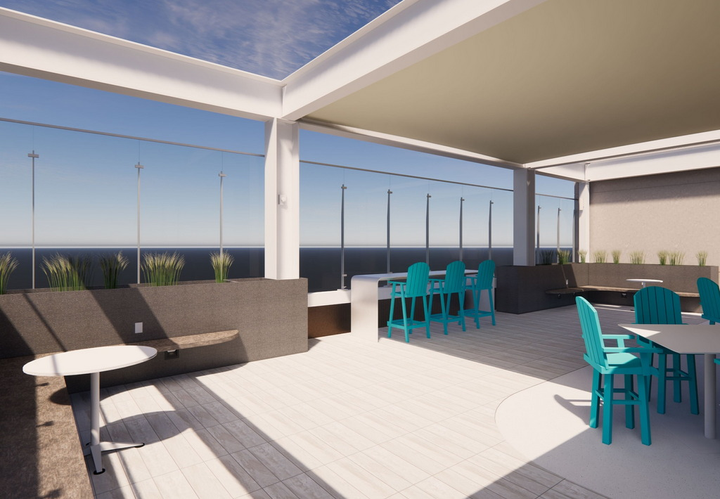 Rendering of seating area and chairs.