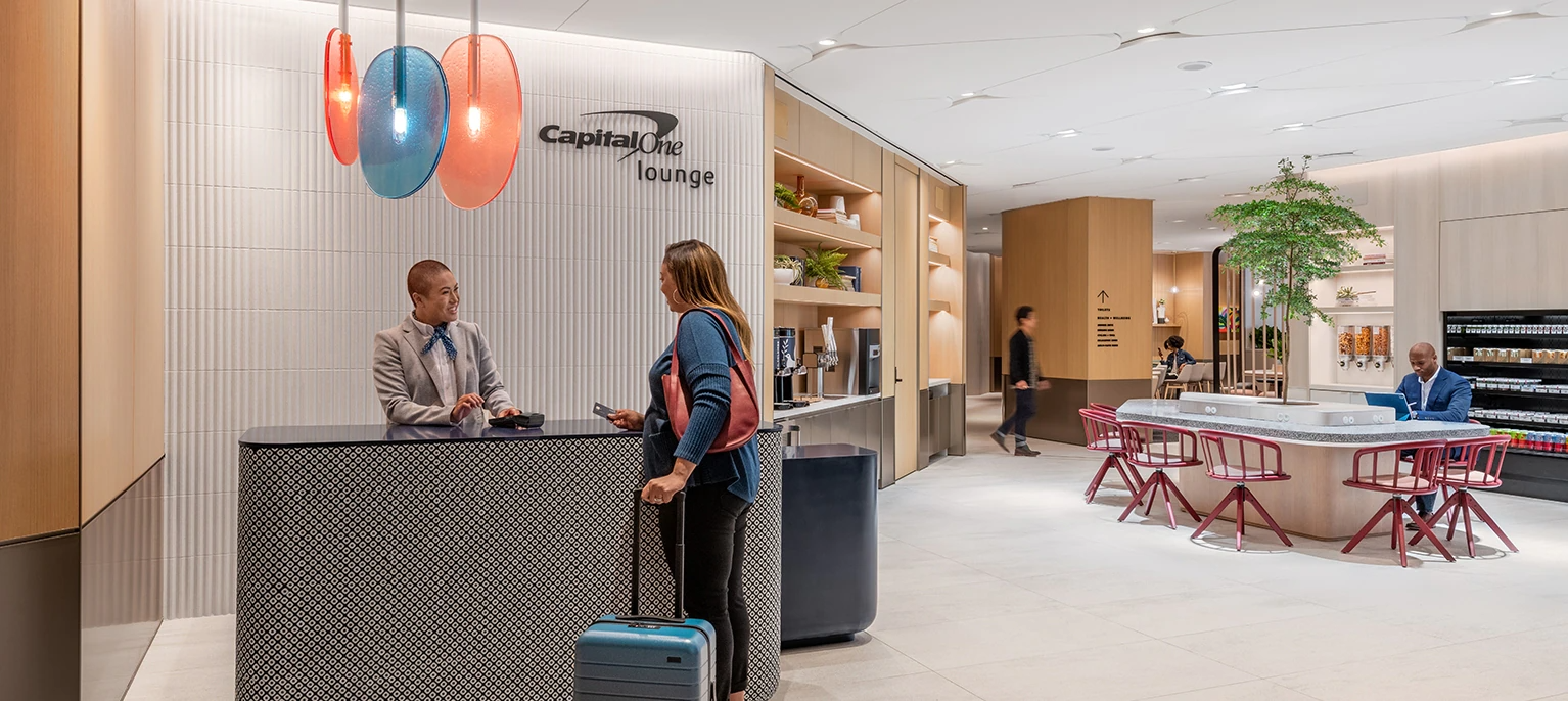 front desk inside of capital one lounge