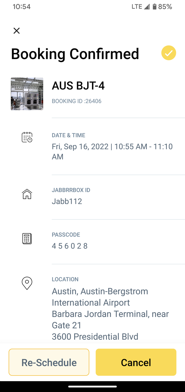 app screen showing reservation