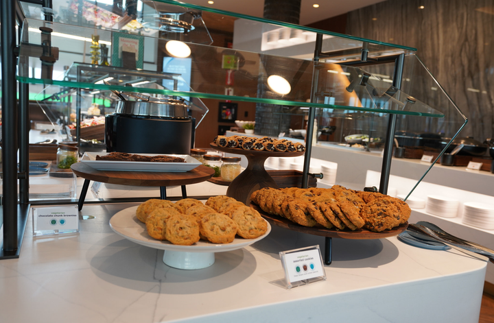 cookies, brownies and sweets in self-serve area.