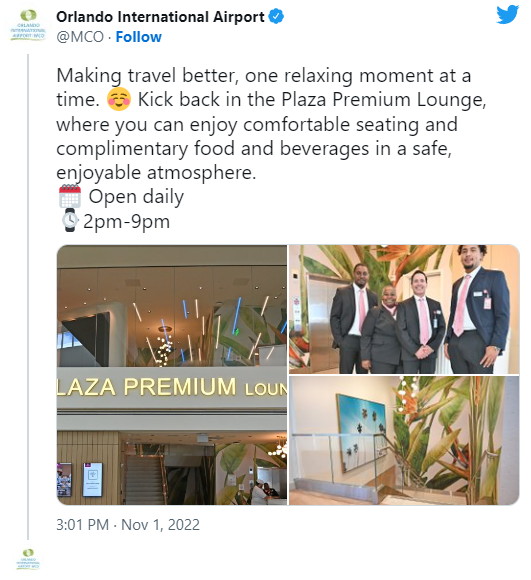 twitter posting for Plaza Premium Lounge MCO