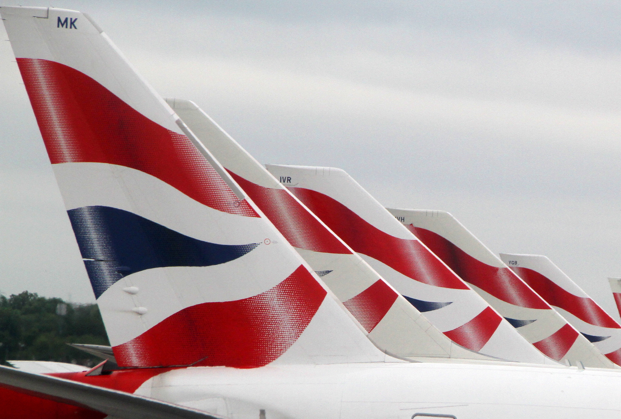 British Airways airplane tails in a line