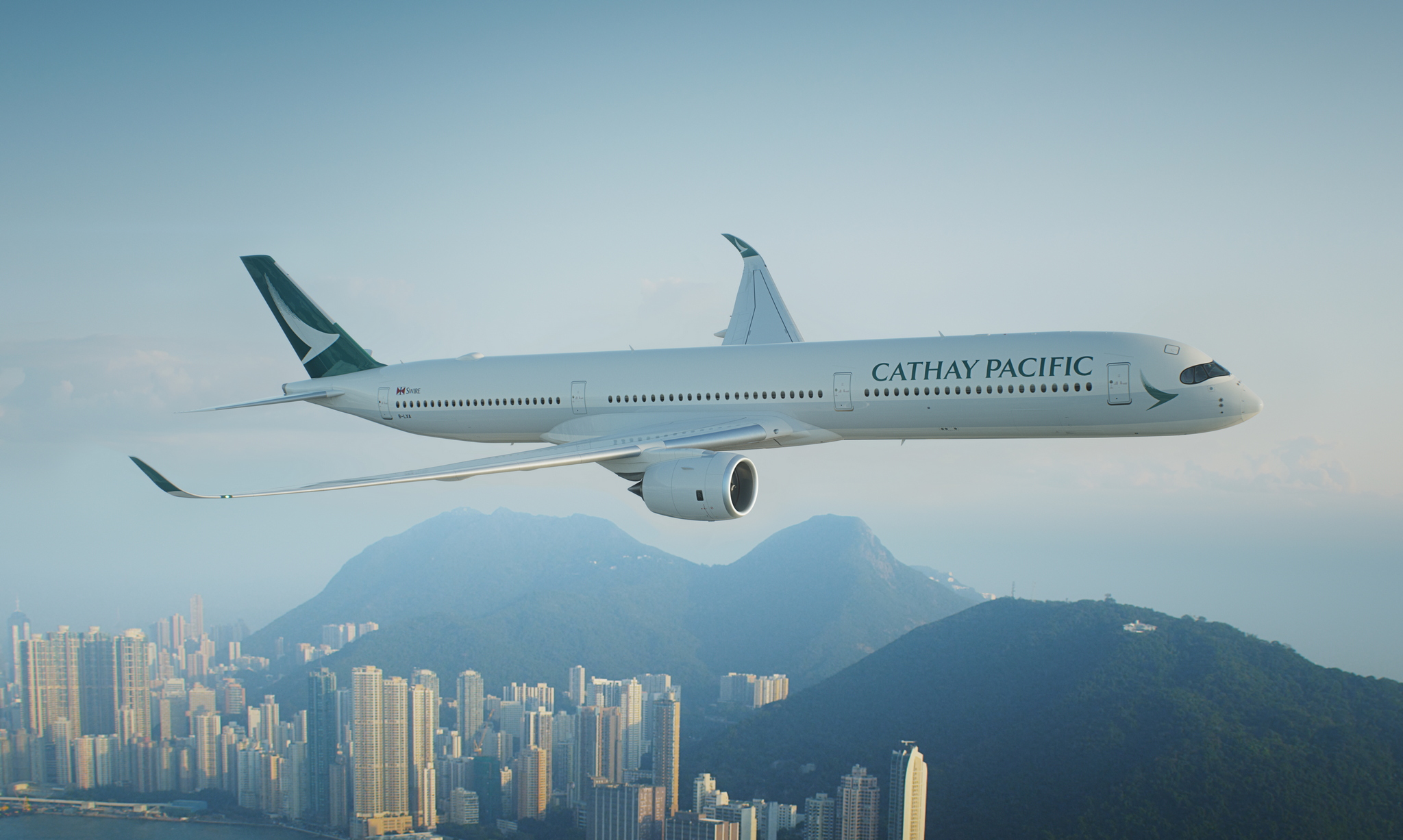 Cathay Pacific A350-1000 flying.