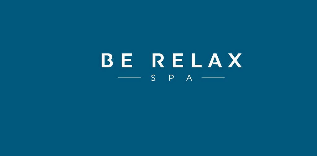 blue background showing the Be Relax spa logo.