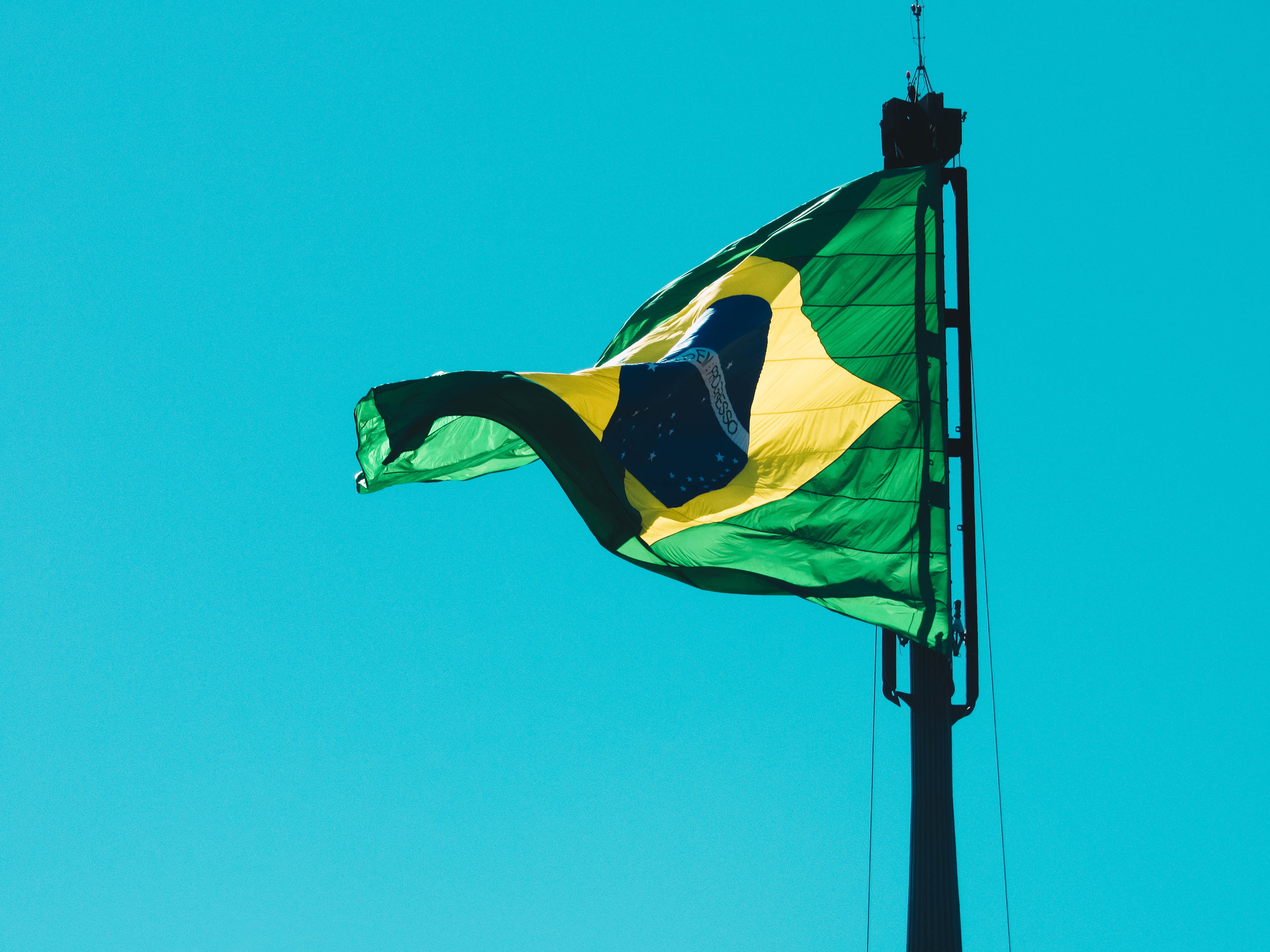 brazil flag blowing in the wind - green, yellow and black