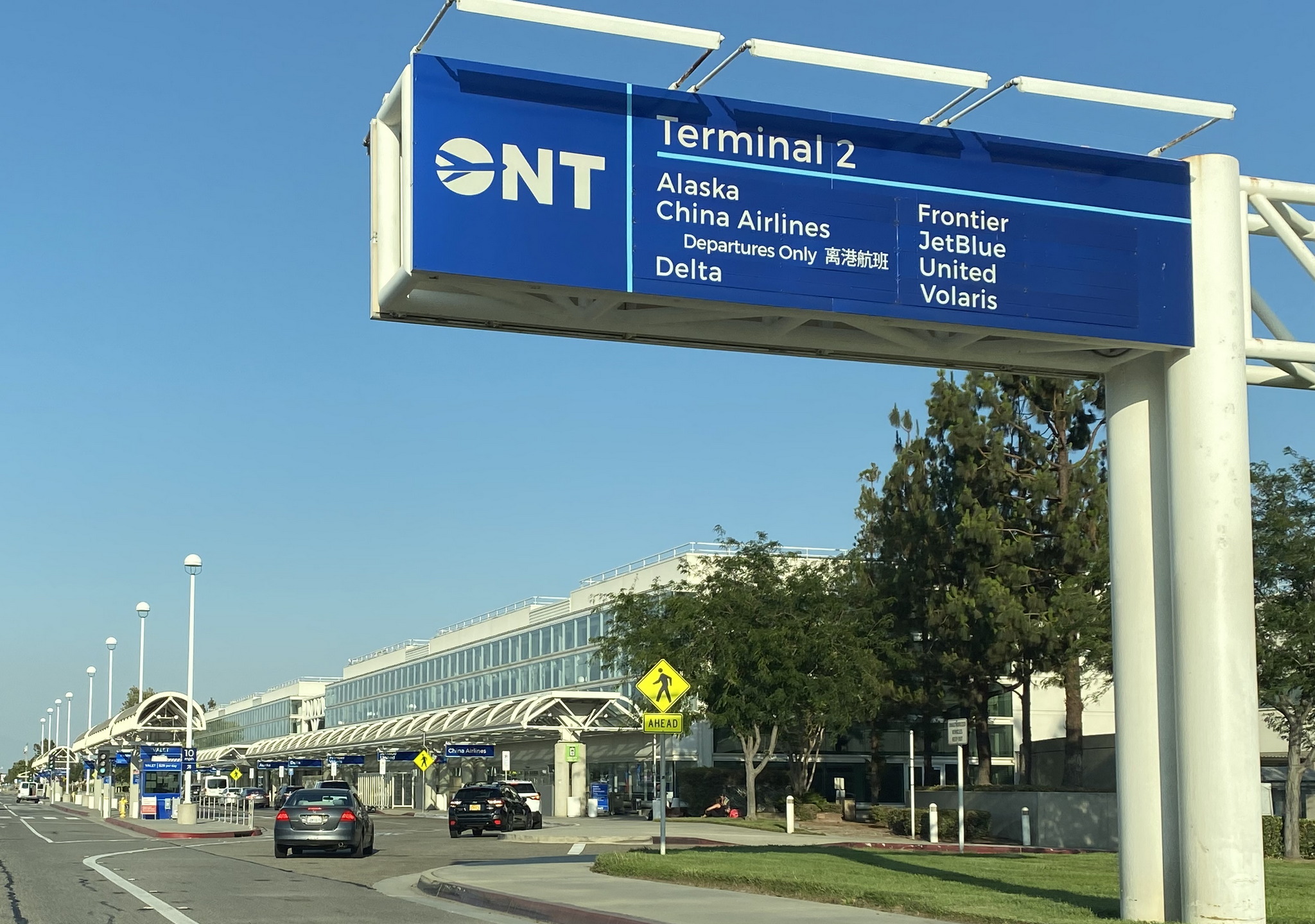 Ontario airport departure area and sign